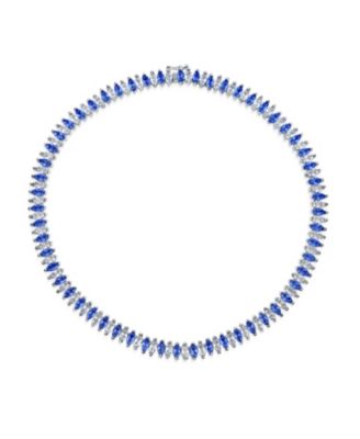 Art Deco Style Holiday Day Party Blue Clear White Cubic Zirconia Marquise Formal Statement Tennis Necklace Prom Silver Gold Plated