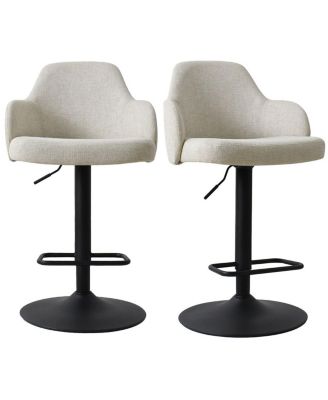 Set Of 2 Armrest Upholstered 360° Swivel Adjustable Barstool With Black Legs-Maison Boucle