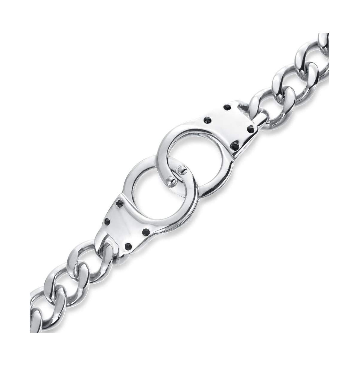 Bling Jewelry Biker Jewelry Interlocking Handcuff Bracelet with Padlock Curb Chain Stainless Steel