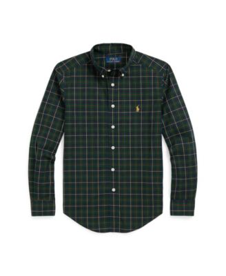 Ralph Lauren Men's 2024 Vintage Shirt, Dark Green and Navy Checked Cotton, Size L