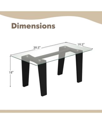 Rectangle Coffee Table Modern Tempered Glass Top Accent Table Black
