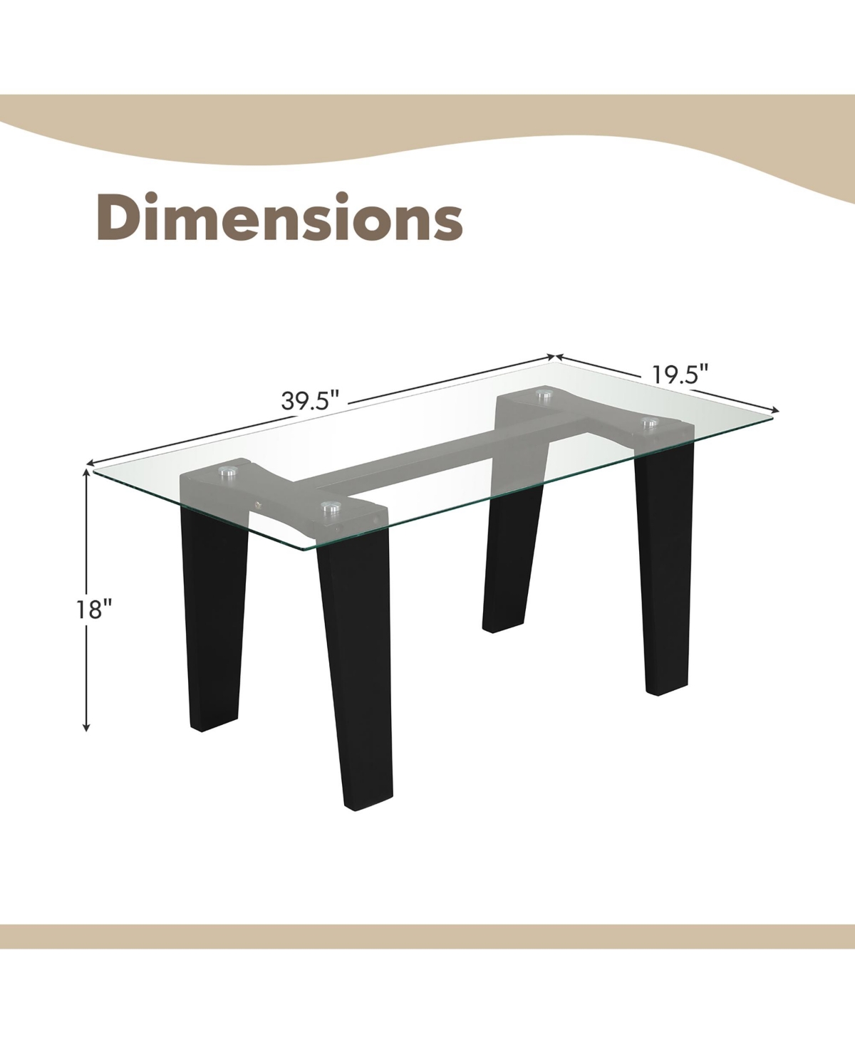 Gymax Rectangle Coffee Table Modern Tempered Glass Top Accent Table Black - Transparent + black