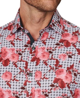 Men's Slim Fit Non-Iron Floral-Print Performance Stretch Dress Shirt