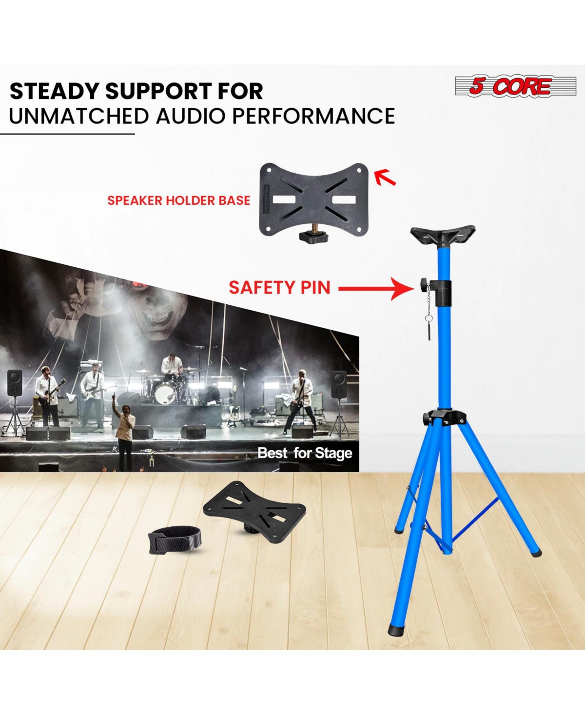 5 Core Speaker Stand Tripod Floor Short Adjustable Dj Studio Monitor Stands Pole Mount - 4FT - Blue