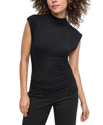 DKNY - Petite Mock-Neck Ruched Sleeveless Top