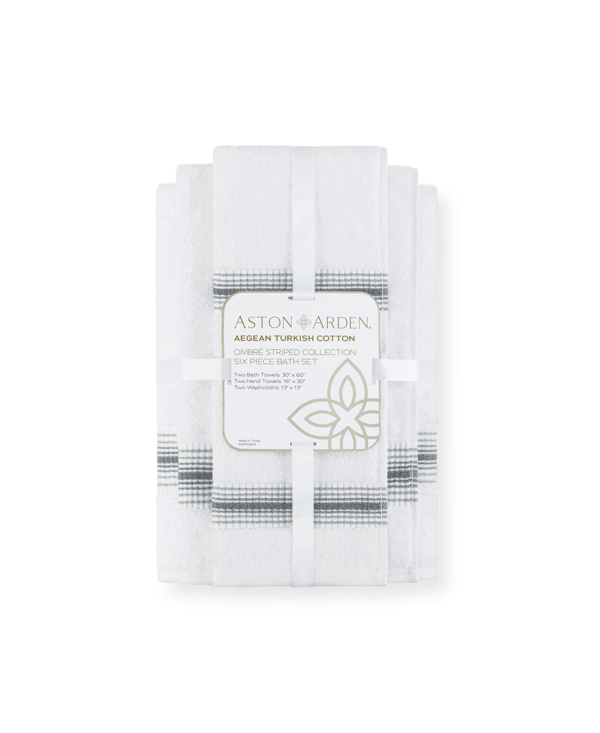 Aston and Arden Luxury White/Ombre Stripe 6-Piece Bath Towel Set, 600 Gsm, Soft 100% Turkish Cotton Bathroom Towels, Made in Turkey, 2 Bath Towels, 2