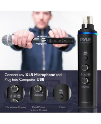 XLR-to-USB Microphone Adaptor, USB Mic Interface with Volume Control and +48V Phantom Power