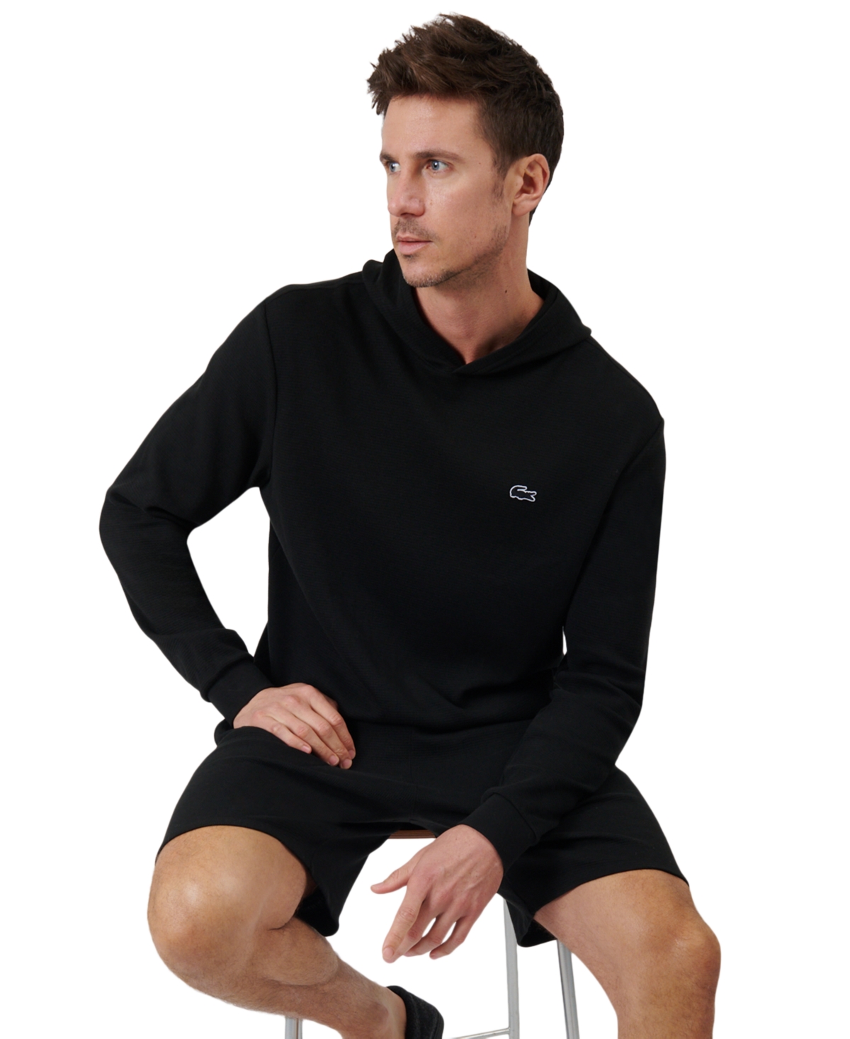 Lacoste Men's Thermal Sleep Waffle Hoodie In Black