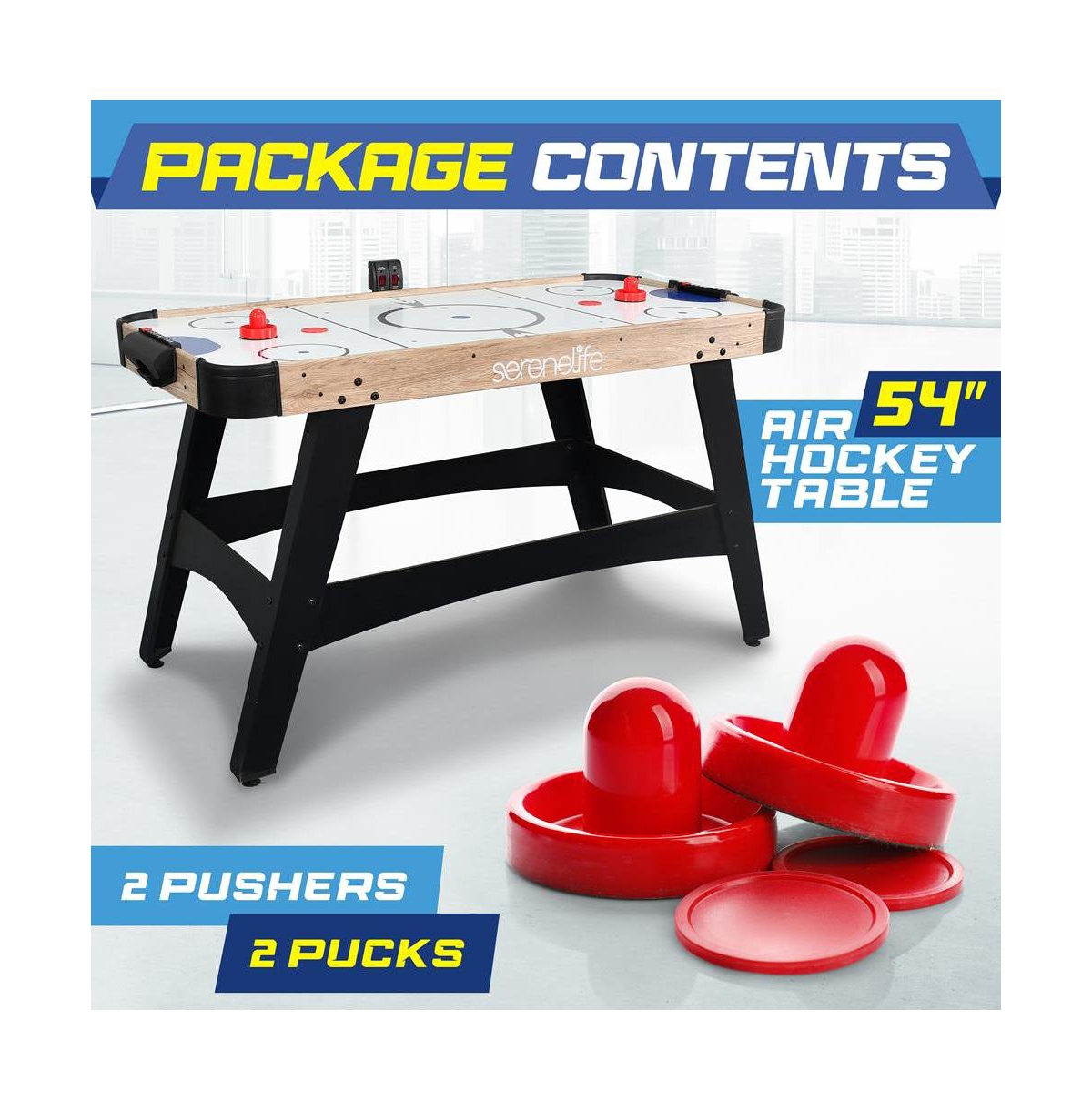 SereneLife Air Hockey Table with Digital Led Scoreboard, 12V Fan Motor, and Pucks