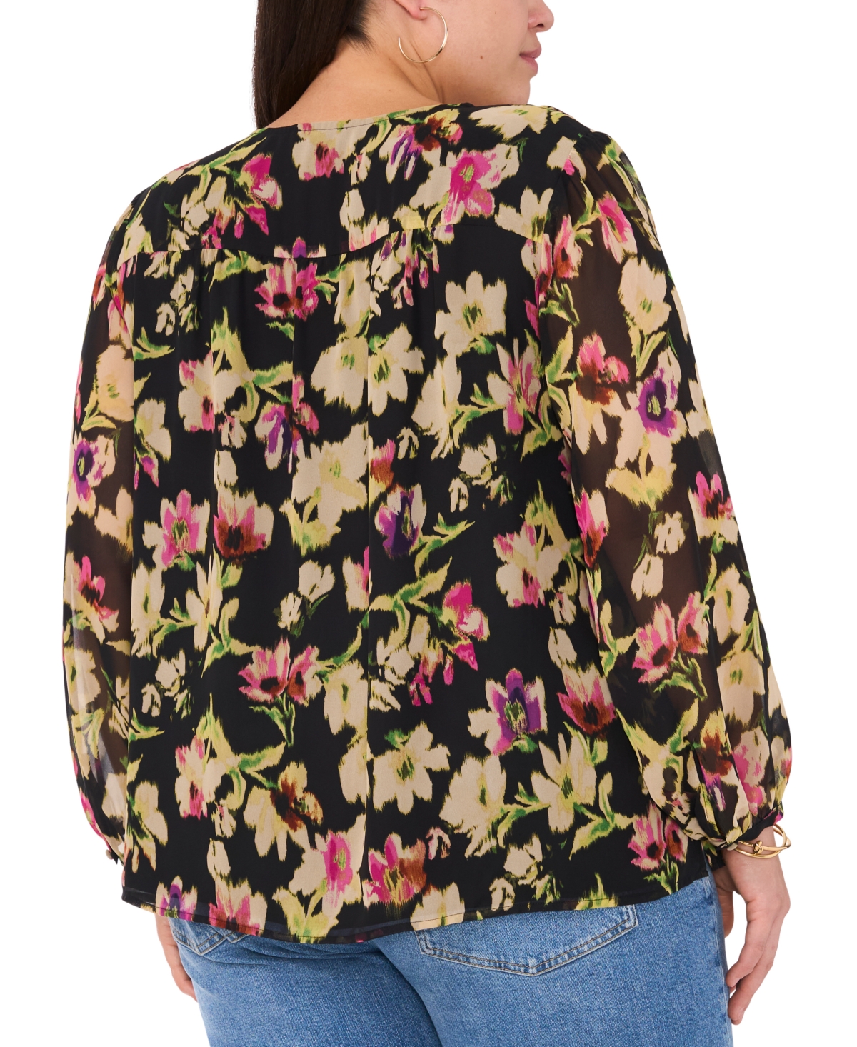 Vince Camuto Plus Size Floral-Print V-Neck Blouse