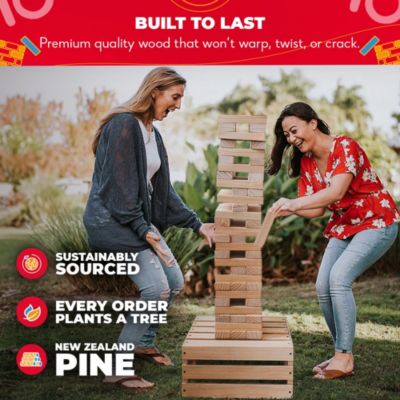 Premium Giant Tower Game w/ Storage Crate / Outdoor Game Table Set |  60 Large Blocks | Jumbo Lawn Games | Big Yard Game