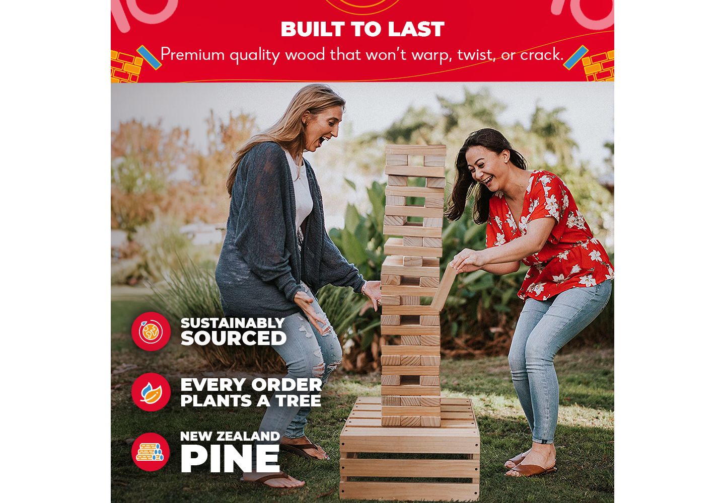 Детская игрушка SWOOC Giant Tower Game with Storage Crate, 60 Blocks, New Zealand Pine, Ages 5+ — фото 6