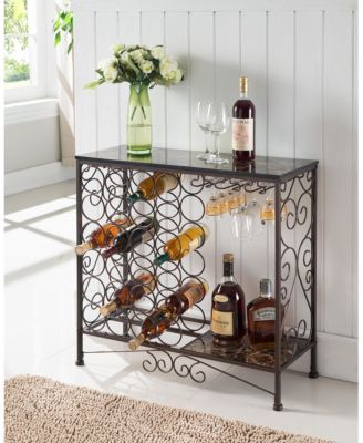 Freestanding Wine Rack Table with 24-Bottle Storage and Glass Holder Bar Cabinet