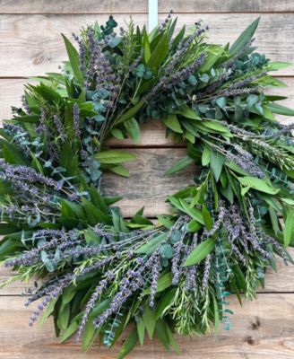 Real Aromatic Wreath Preserved Baby Blue Eucalyptus, Dried Lavender and Rosemary, 22"