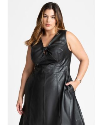 Women's Plus Size Faux Leather Knot Detail Flare Dress