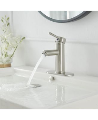 Brushed Nickel Bathroom Faucet, Single Hole & Handle, Water-Saving Aerator Spout, Pop-Up Drain & Supply Line, Lead-Free