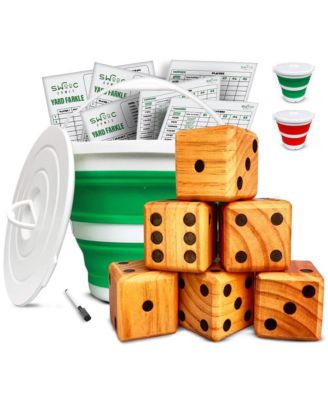 Yardzee, Farkle & 20+ Games - Classic Red Shaker Edition (All Weather) with Red Collapsible Bucket, Lid & Score Cards