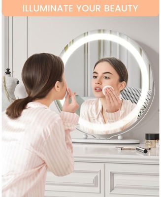 19 Inch Vanity Mirror with Lights, Round Large LED Vanity Mirror with Smart Touch 3 Colors Dimmable, Touch Lighting, 360° Rotation for Dressing Room and Bedroom Tabletop, Easy Assembly(white)