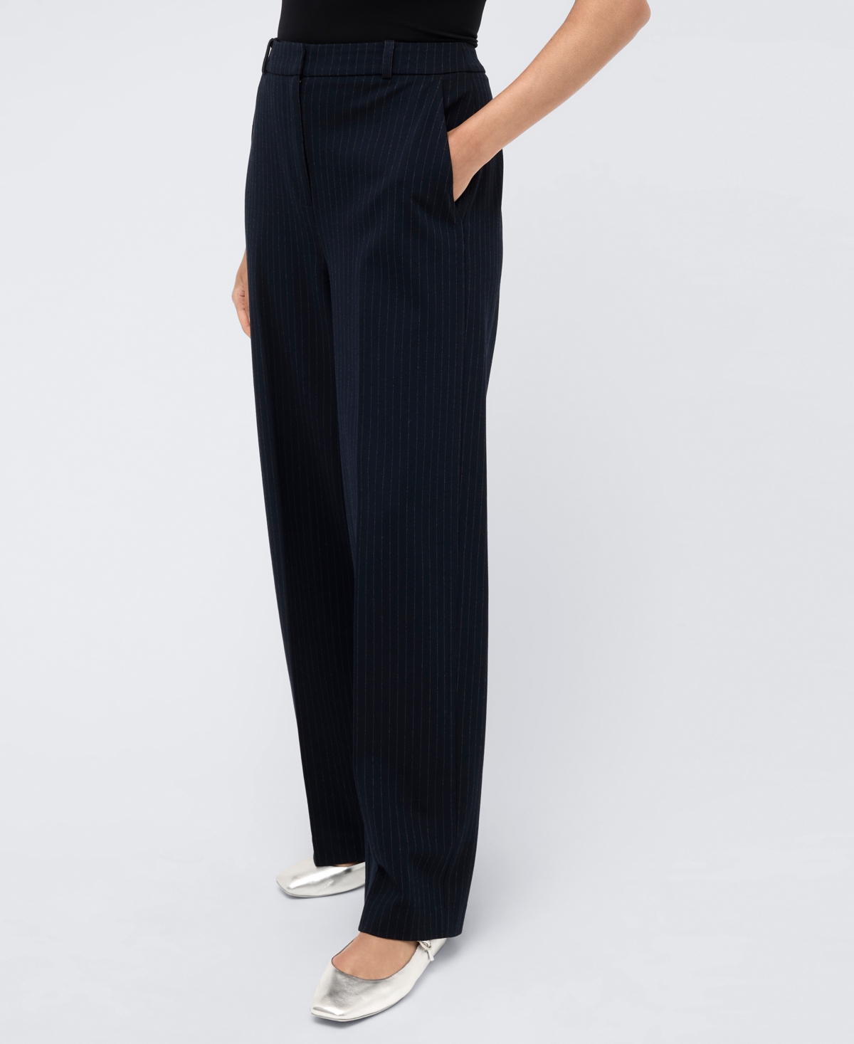 Kenneth Cole Women's Fly-Front High-Rise Wide-Leg Pants -Grey