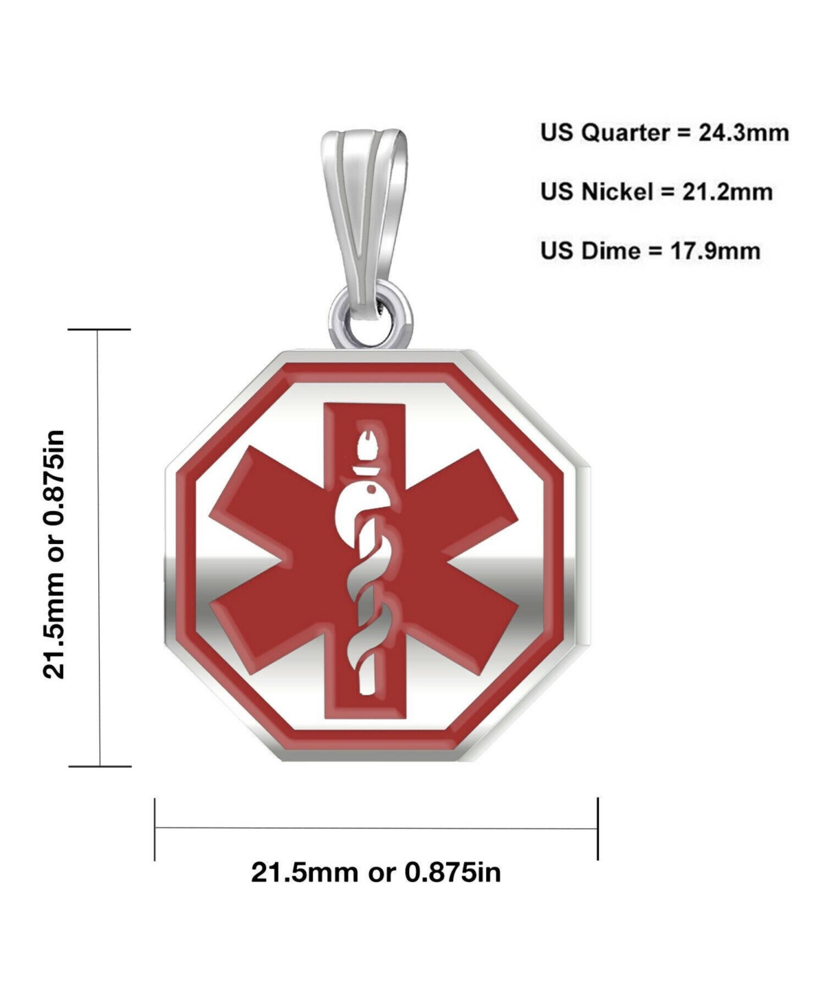 Drs, Inc. Ladies 925 SterlingOctagon Red Medical Pendant, 3/4 inch - Silver