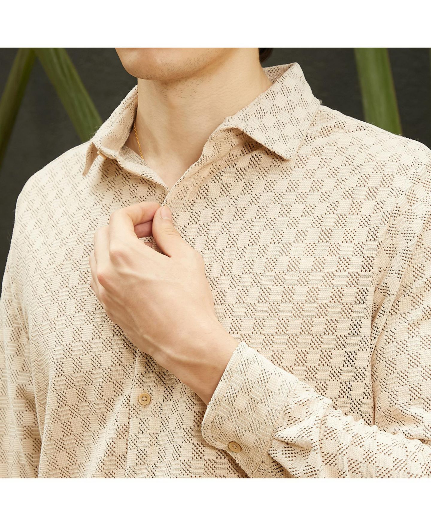 Мужская рубашка Cahoot Campus Sutra Saltbox Beige Checkered-Textured, цвет: Бежевый / Хаки — фото 7