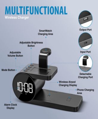 3-in-1 Wireless Charging Stand and Alarm Clock for iPhone, Airpods, and Apple Watch