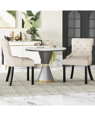 Upholstered Dining Chairs Set of 2 w/ Rubber Wood Legs Padded Seat Nailhead Trim