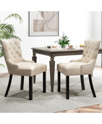 Upholstered Dining Chairs Set of 2 w/ Rubber Wood Legs Padded Seat Nailhead Trim