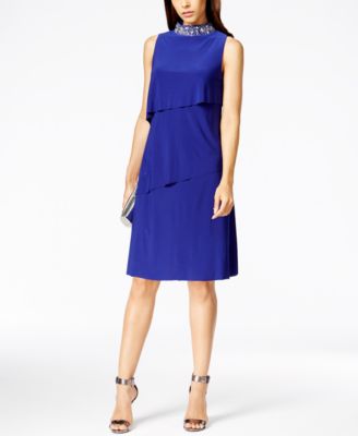 Jessica Howard - Embellished Mock-Turtleneck Cocktail Dress