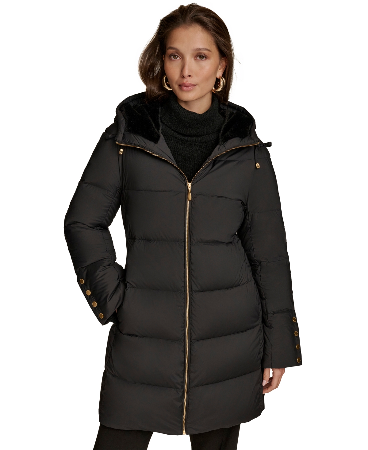 Donna Karan Women's Hooded Down Puffer Coat In Black