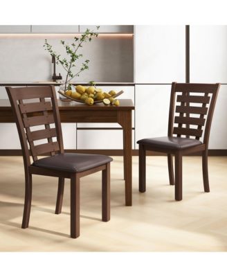 Wooden Dining Chairs Set of 2 with Upholstered Seat & Rubber High Back