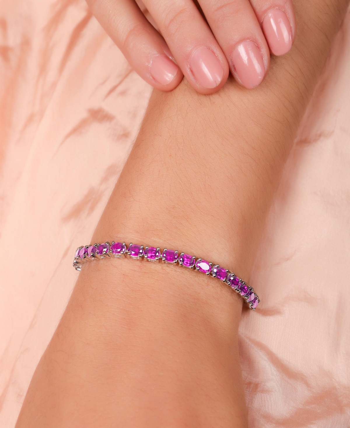 Bling Jewelry Simple Strand SyntheticTopaz Tennis Bracelet For Women .925 Sterling Silver Inch - Pink
