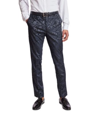Paisley & Gray - Men's Sloane Slim Fit Black Floral Velvet Tuxedo Pants