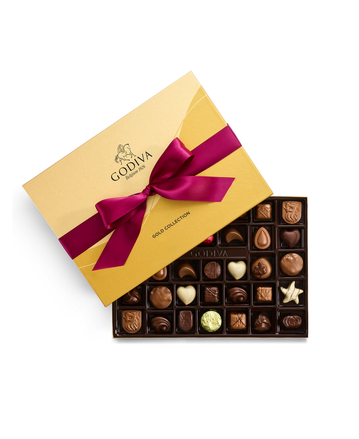 Godiva Gold Ballotin Chocolate Gift Box with Solid Wine Ribbon, 36 Piece