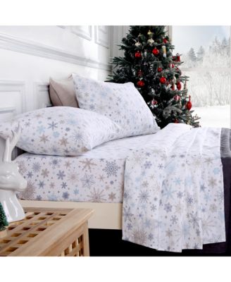 4 Pieces Christmas Cotton Flannel Bedding Sheet Set, Queen