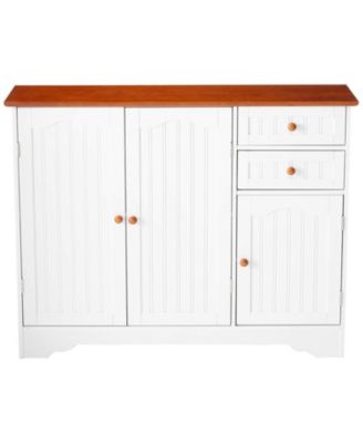 Kitchen Sideboard Buffet Storage Cabinet with 2 Drawers and 3 Doors for Kitchen Dining Room (White/Walnut)