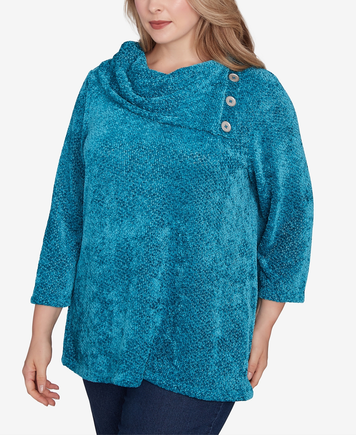 Ruby Rd. Plus Size Split Cowl Neck Chenille Shine Knit Top