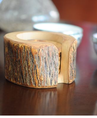 Olive Wood Rustic Coaster Set of 8 with Holder