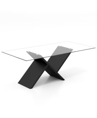 47'' Rectangle Glass Coffee Table w/ Tempered Glass Tabletop & Geometric