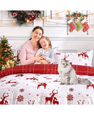 3 Pieces Christmas Holiday Bedding Duvet Cover Set, Queen