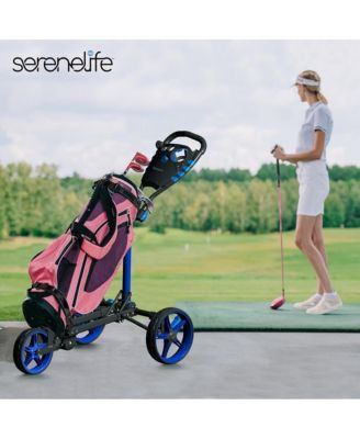 Flat Fold 3-Wheel Golf Push Cart with Deluxe Scorecard and Umbrella Holder