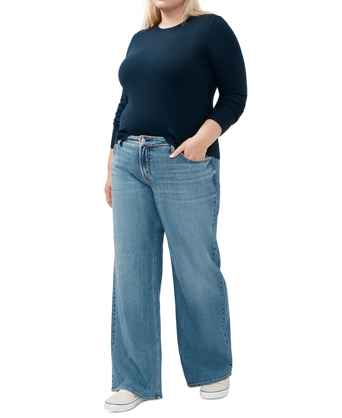 Silver Jeans Co. Plus Size Suki Mid Rise Curvy Fit Wide Leg Jeans
