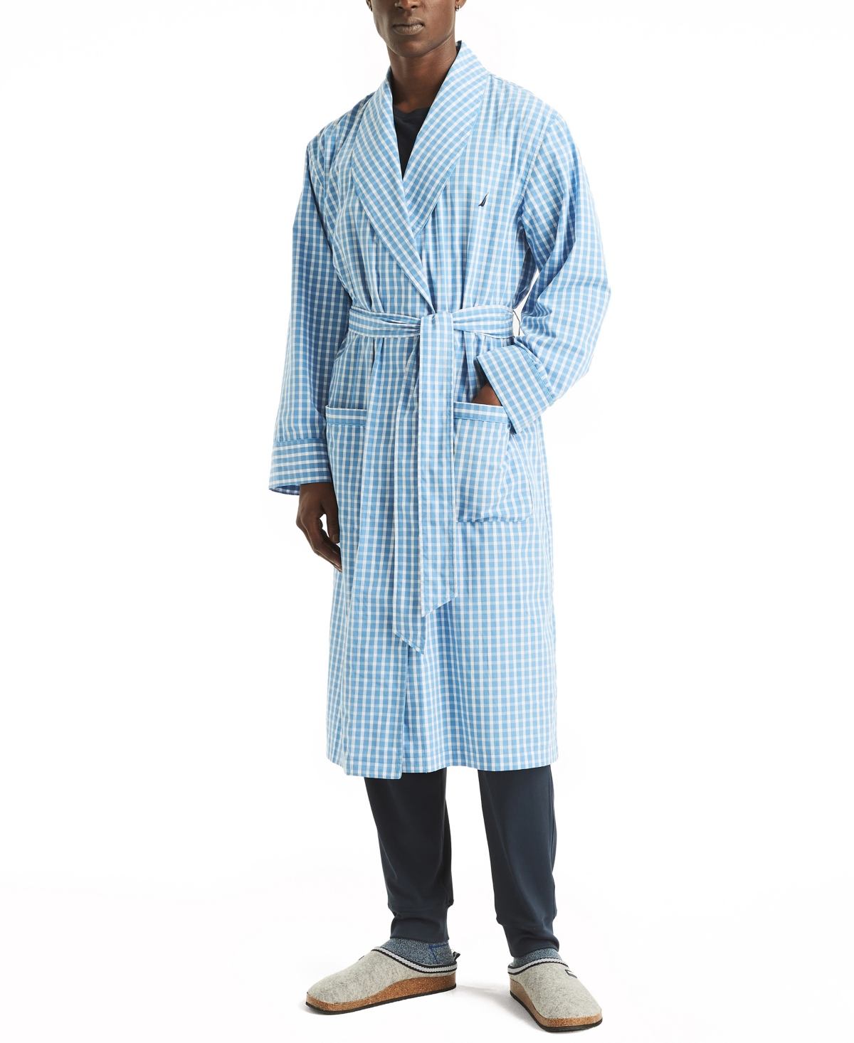Nautica Men's Crafted Plaid Robe In Blue Yonder