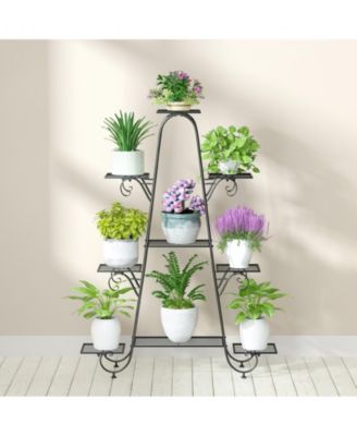 9 Tier Metal Garden Plant Stand Flower Pots Display Rack Holder for Plants Black
