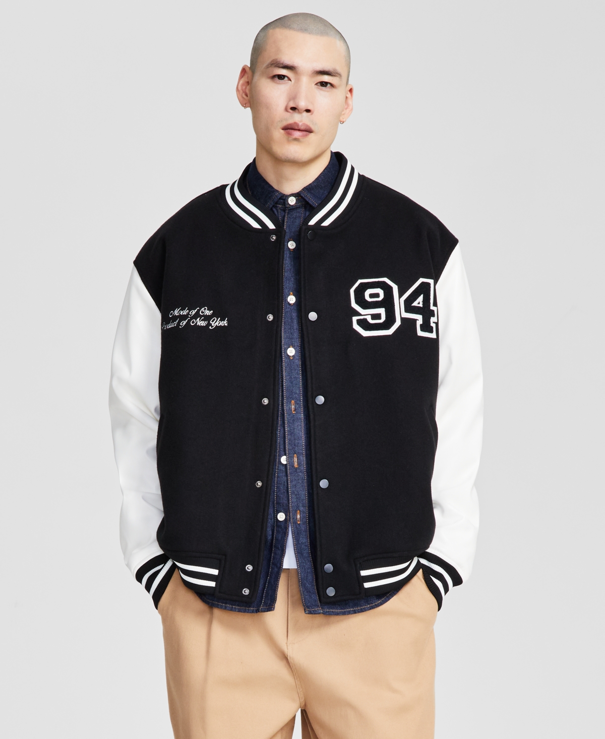 Mode Of One Men's Ny Varsity Jacket, Exclusively At Macy's In Deep Black