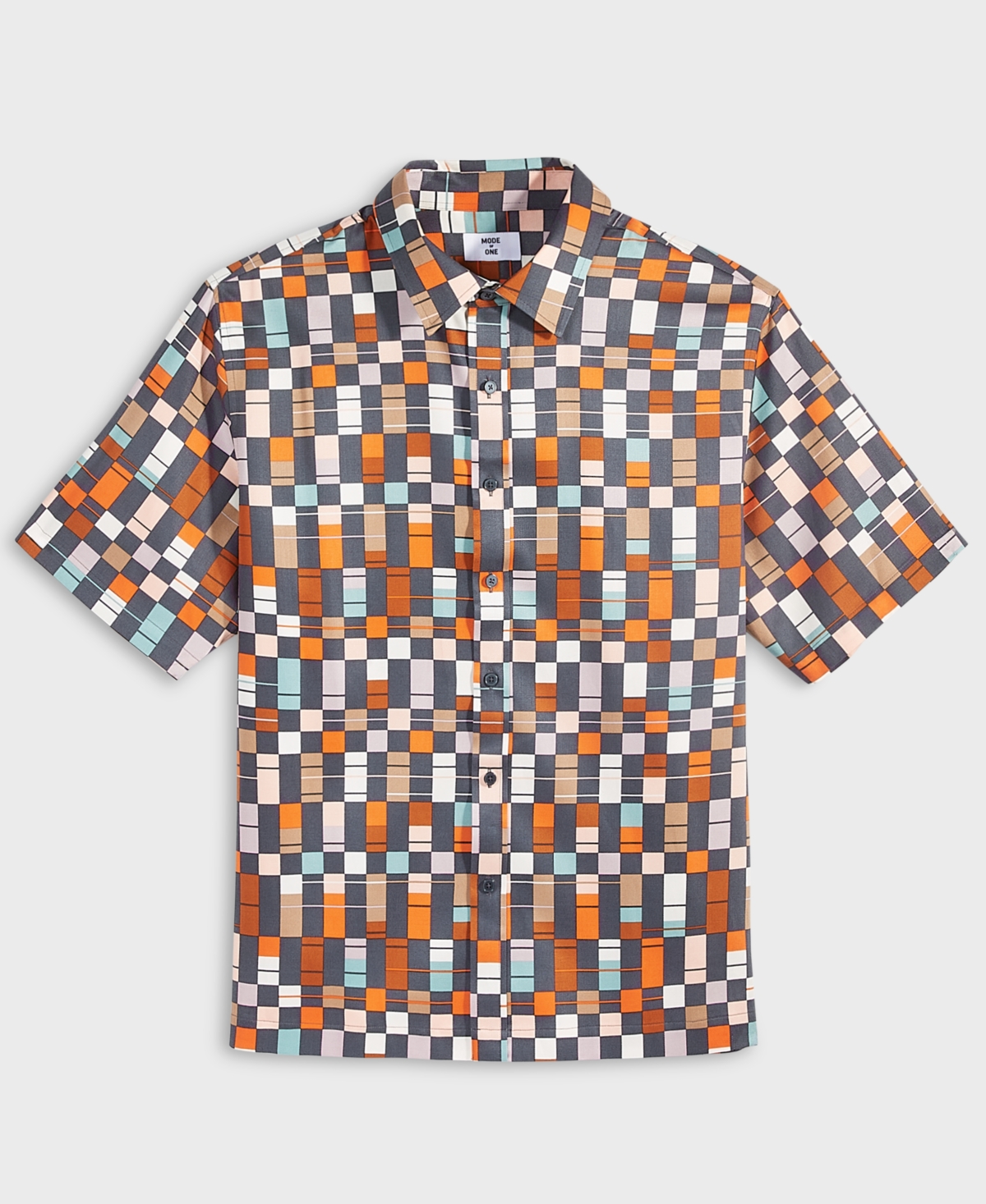 MODE OF ONE MEN'S RETRO CHECK SHORT-SLEEVE BUTTON-FRONT SHIRT, EXCLUSIVELY AT MACY'S 