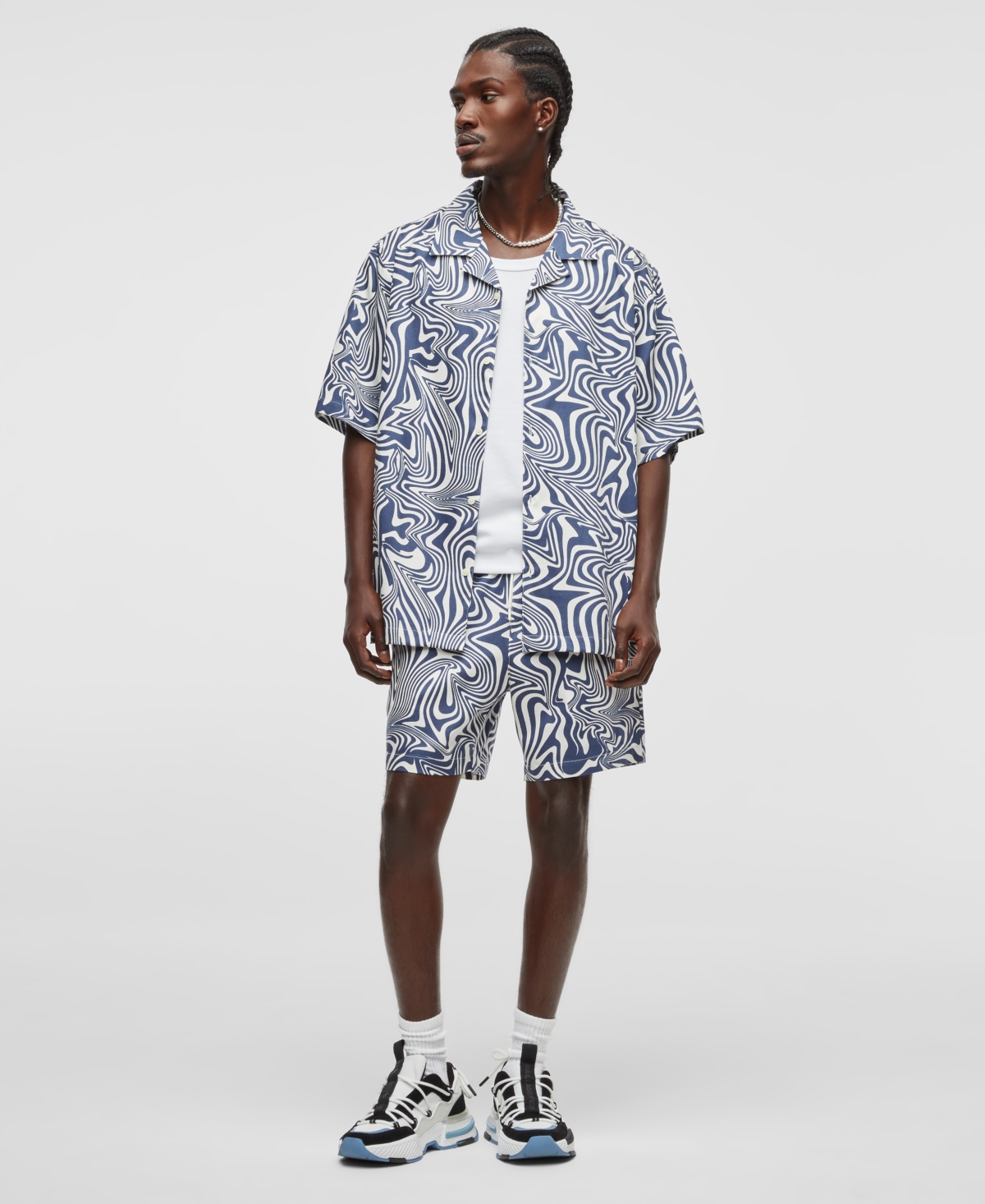 Mode of One Men's Distorted Wave Short-Sleeve Button-Front Camp Shirt, Exclusively at Macy's