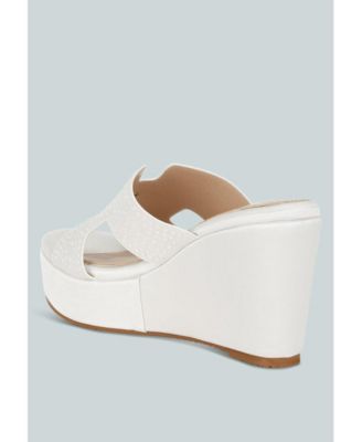 Renier Satin Pearl Detail Wedge Sandals