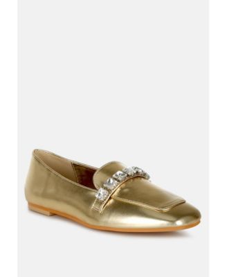 Womens Celosia Metallic Diamante Strap Loafers