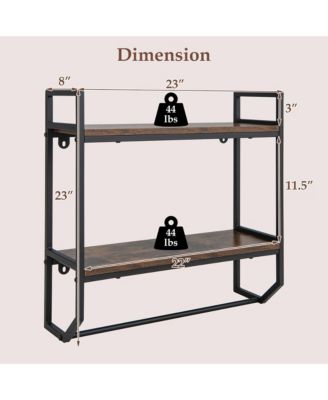Wall Mounted Bathroom Shelf Industrial 2-Tier Storage Rack w/ Towel Bar Kitchen
